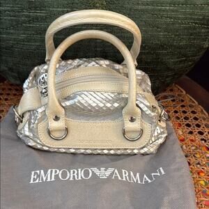 Emporio Armani Silver & Cream Python Leather Top Zip Mini Bag
